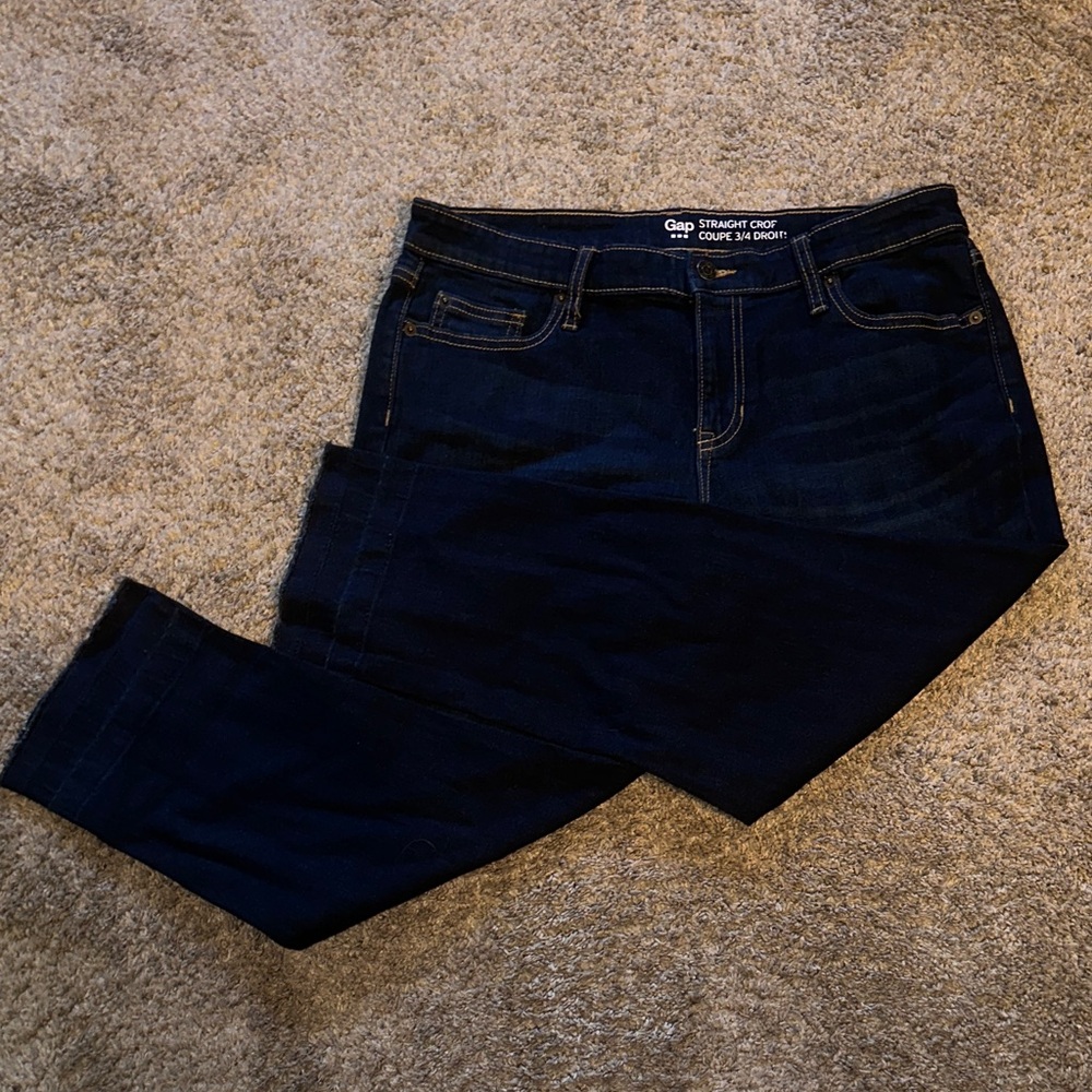 GAP Dark Blue Straight Crop Jeans Raw Hem